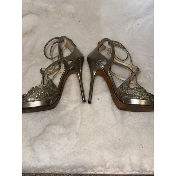 Jimmy CHOO VERMEIL GOLD SILVER GLITTER CAGED WEDDING SANDALS EU 38 - Picture 11 of 16